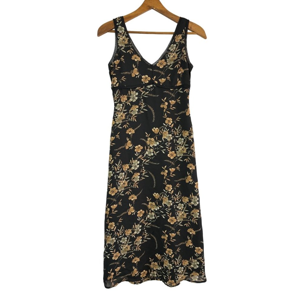 Vintage Y2K Old Navy Floral Maxi Dress Size 2 Fit & Flare Sheer Overlay Lined